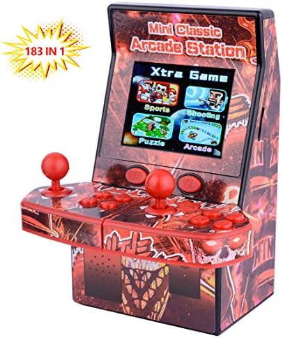 Mini Arcade Portable Handheld Game Console Gaming Player Birthday Gift for Kids Built in 183 Classic Retro Double Play Games with 2.8" LCD Big screen (Red）