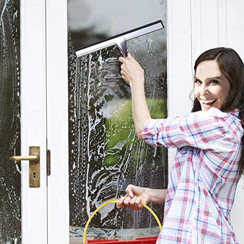 LPOLER Stainless Steel Shower Squeegee for Shower Doors, All-Purpose Window Squeegee for Bathroom, Mirrors, Tiles and Car Windows with 2 Hooks, 10 inch