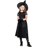 FANCYINN Little Halloween Witch Outfit Crazy Pretend Black Tulle Dress Up Deluxe Sets with Hat 1-13T