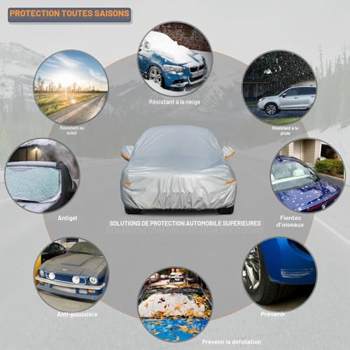 Kayme Waterproof Breathable Car Cover 6 Layers Outdoor Rain Sun Dust Cover with Zip and Cotton Lining for Sedan/Estate 470 to 490 cm, 3XL