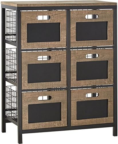Wooden and Dark Metal Storage Cabinet 6 Drawer Organizer Chest