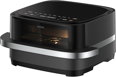 Friggitrice ad aria calda Pizza & More, programmi per pizza, 10 programmi di cottura, distribuzione ottimale del calore, forma extra larga, con finestra di visualizzazione, 4 l, 2100 W, nero