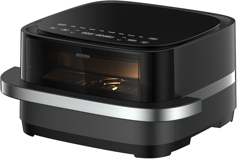 Friggitrice ad aria calda Pizza & More, programmi per pizza, 10 programmi di cottura, distribuzione ottimale del calore, forma extra larga, con finestra di visualizzazione, 4 l, 2100 W, nero