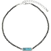 coadipress Navajo Pearl Necklace Western Jewelry for Women Boho Beaded Choker Necklaces Vintage Turquoise Pendant Cowgirl Necklace