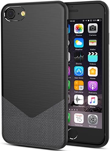 iPhone 7 / 8 Case, WorCord iPhone 7 / 8 Slim Case Protective Luxury Brushed Aluminum Metal and Nanmu Cloth Pattern Elegant Classic Style For iPhone 7 / 8 – Black