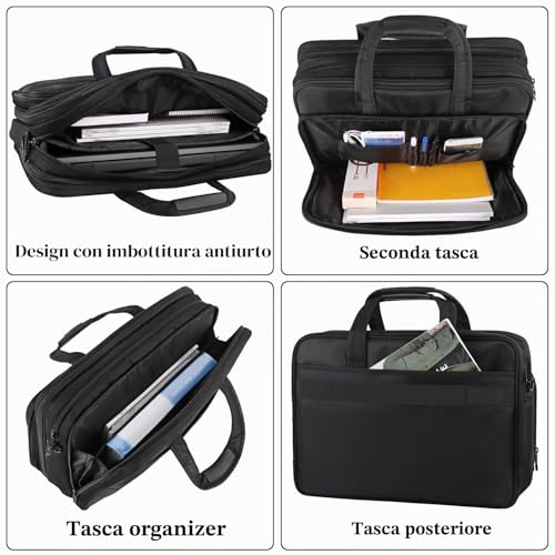 17 Inch Laptop Bag, Large Work Briefcase for Men Women Waterproof Shoulder Bag Shoulder Bag, Expandable Multifunction Computer Bag for Laptop Tablet Notebook, Black