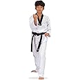 Daedo Taekwondo Uniform - Black Neck, WT Recognized, Ribbed Polyester, Includes Pants & Top with Embroidered Taekwondo