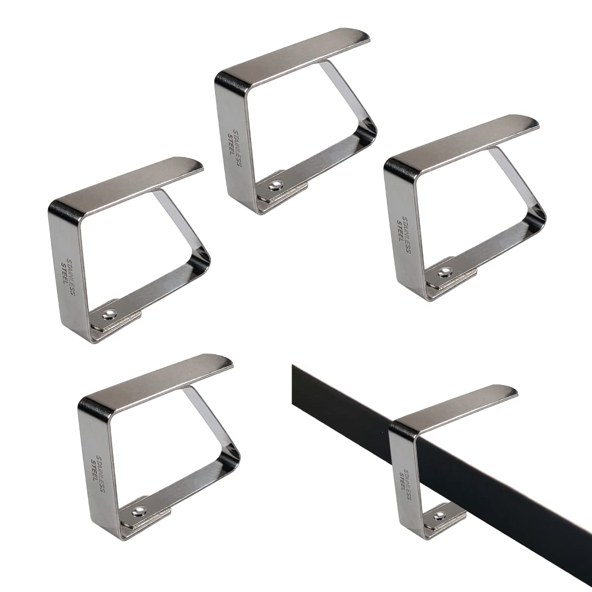 Set of 4 Stainless Steel Tablecloth Clips 5 x 4 cm, Heavy Duty Tablecloth Clips for Outdoor Picnic Party, Barbecue, Parties, Indoor and Outdoor Tables, Silver