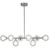 MKONOL Glass Globe Sputnik Chandelier Brushed Nickel, 8-Light Mid Century Modern Light Fixture Over Table, Linear Chandeliers