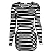 Myobe Women's Casual Rayon Striped O Neck Long Sleeve Bottom T-Shirt Blouse Tops White Black