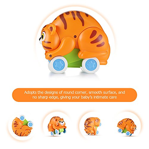 oakome Pull Back Car Toys,Friction Powered Soft Animal Push and Go Vehicles Toys for 2 Years Old Boys Girls and Toddlers (Tiger)