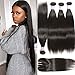 Beauty Forever Hair Brazilian Virgin Straight Hair Weave 3 Bundles with 1 Piece 3 Part Lace Closure 100% Unprocessed Human Hair ExtensionsNatural Color (16 18 20+12closure)