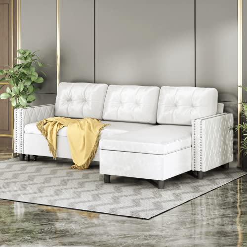 Mjkone Velvet Sectional Sleeper Sofa with Large Chaise Storage