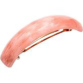 French Amie Curved Oblong Large Celluloid Acetate Handmade Volume Hair Clips No Slip Fashion Durable Styling Women Hair Accessories Girls Hair Barrette, Made in France (Light Pink)