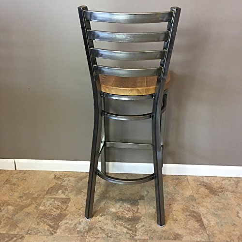 Reclaimed Wood Seat Bar Stool | With Ladder Back Metal Frame | Set of 4 | Restaurant Grade | High Quality |30 Inch High Barstool