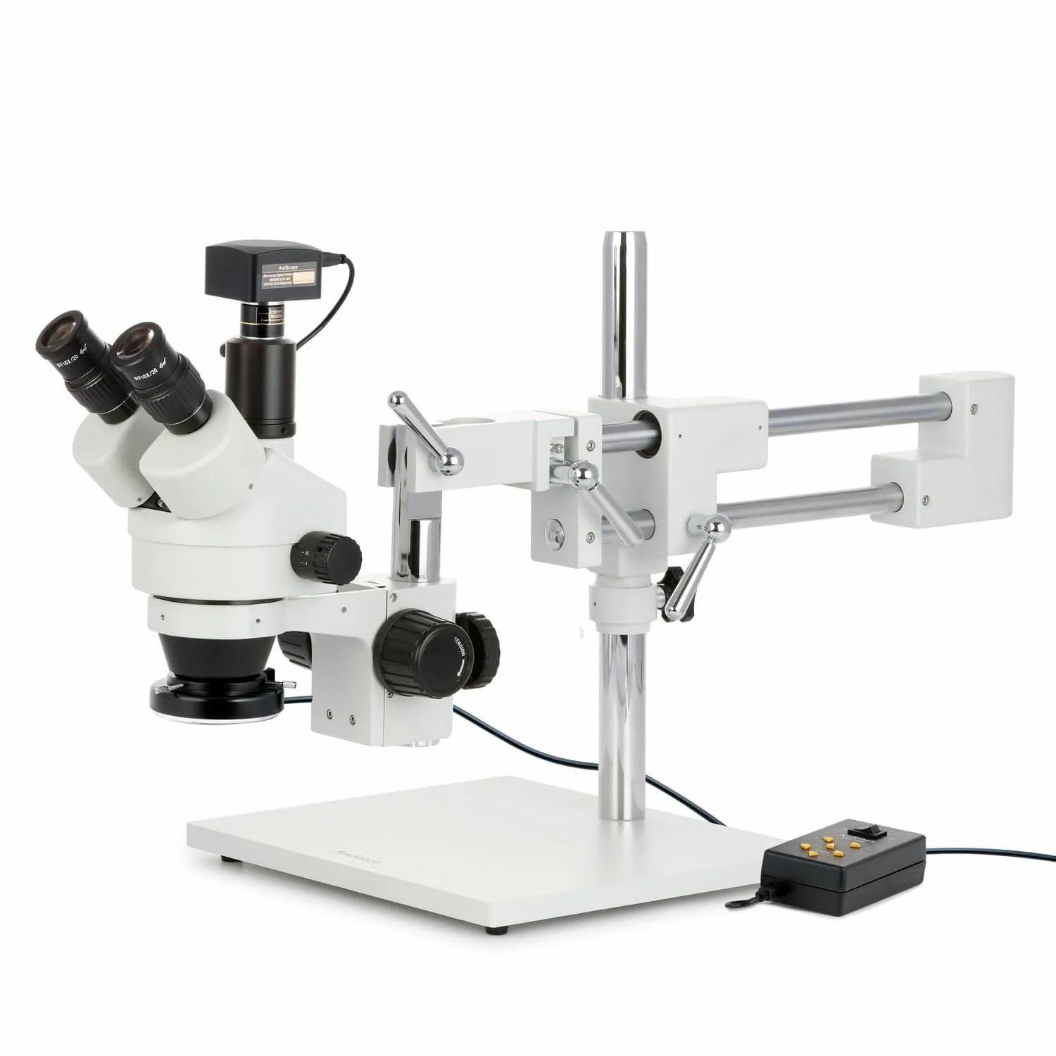Microscopio trinocular con zoom AmScope SM-4, 3,5X-180X, con anillo de luz de 144 LED y cámara USB 3.0 de 18 MP