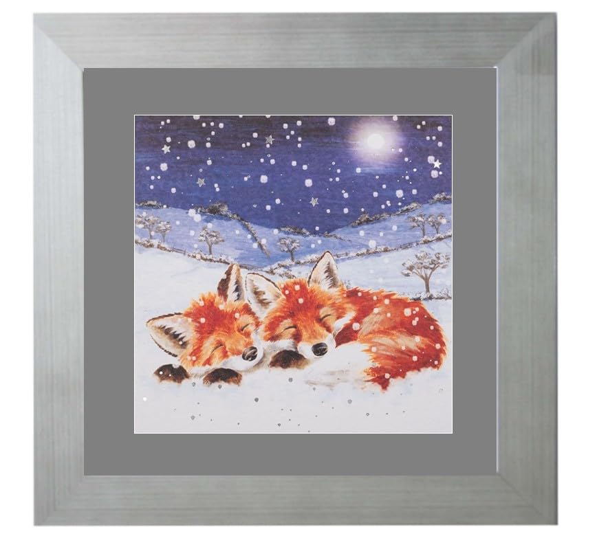 Wrendale Designs "Foxes In the Snow Christmas Picture In Silver Mount and Frame