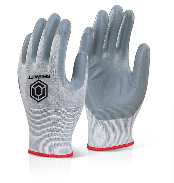 Click - PACK OF 10 NITRILE FOAM POLY GLOVE sz 08 MED Grey WORK GARDEN SAFETY
