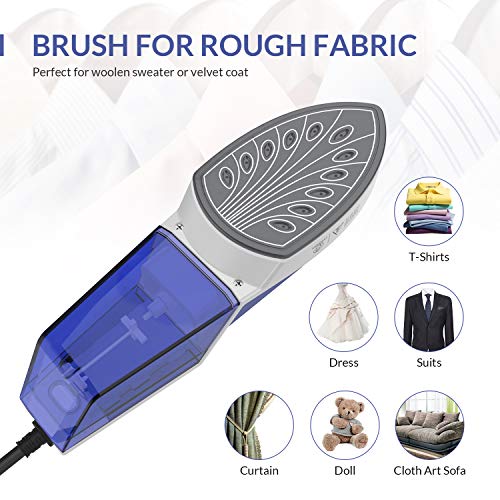 EASEHOLD Garment Steamer Steam Iron Clothes Steamer Handheld 2 in 1 Flat and Hang Dry and Steamer Ironing Portable for Travel Dewrinkle Fabric (Blue)