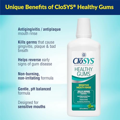 CLOSYS HEALTHY GUMS MOUTHWASH 32 FL OZ, ANTIPLAQUE, ANTI-GINGIVITIS MOUTHWASH, NON-BURNING, NON-IRRITATING