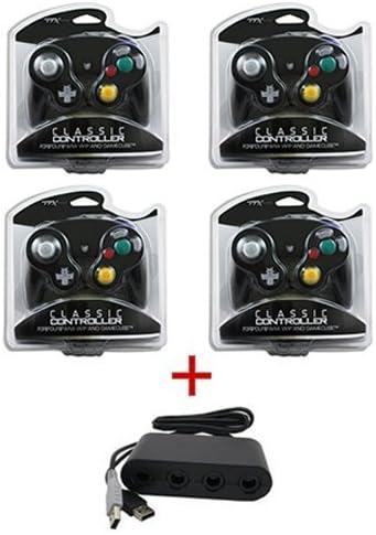 2 x Red + 2 x Black Gamecube Controllers + Wii U Adapter for Super Smash Bros