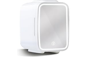 YASHE Mini Skincare Fridge with Dimmable LED Mirror, 4Liter/6 Cans Cooler and Warmer for Makeup, Cosmetic, Beauty, Food, Portable Small Refrigerator for Bedroom, Vanity, Office and Car- White