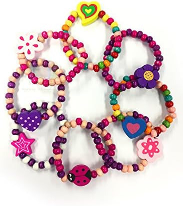 24 Colourful Wooden Girls Bracelets - Ideal as Goody Loot Party Bag Filler Jewellery