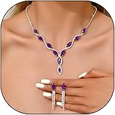 Rrdaily Dainty Colorful Rhinestone Jewelry Set for Women,Shining Statement Pendant Necklace Drop Dangle Earrings,Charm Formal Evening Banquet Jewelry Gifts