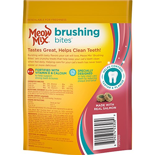 Meow Mix Brushing Bites Cat Dental Treats, Real Salmon, 4.75 Ounce