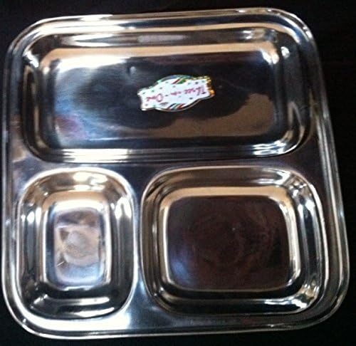 3X Small Mini Stainless Steel Kids Meal Trays Asian Authentic 3 Compartment Food Thali/Tray with 2 smal & 1 Large Compartments for Chappatti,Nans or Salad or dosa. or Kids Meal Tray