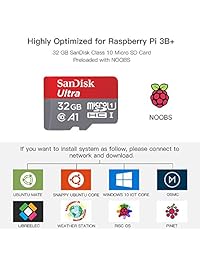 ABOX Raspberry Pi 3 B+ Kit de arranque completo con placa base modelo B Plus tarjeta micro SD de 32 GB NOOBS, fuente de alimentación de encendido apagado 5 V 3 A, funda negra premium, cable HDMI, lector de tarjetas SD con USB A y USB C, disipador de calor