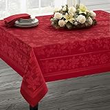 Holiday Elegance Engineered Jacquard Christmas Tablecloth (RED, 60" X 120" Rectangular)