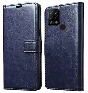 Jkobi Flip Cover Case for Tecno Pova 2 (Leather Finish | Magnetic Closure | Inner TPU | Foldable Stand | Wallet Card Slots | Blue)