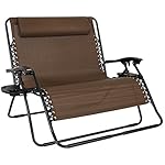 Best Choice Products Folding 2 Person Oversized Zero Gravity Lounge Chair W/ 2 Accessory Trays Outdoor Patio Beach Brown