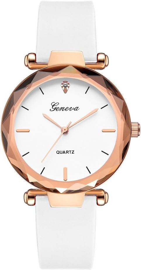 QUNANEN Women's Bracelet Watches Ladies Wrist Watch Korean Rhinestone Rose Gold Quartz Watch Female Belt Watch (White B)