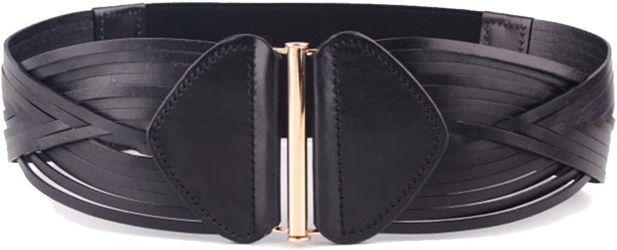 Vintage 100% Cowhide Leather Girdle Wide Waist Belts Retro Wave Design Trimmer Cinch Belt for Women