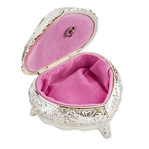 Pink and Silver Tone with Swarovski Crystals Metal Heart Jewelry Music Box Plays Bolero