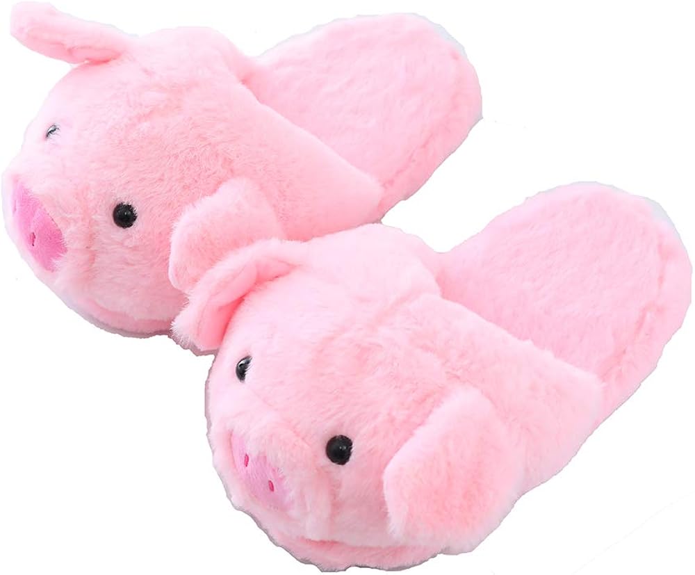 Millffy Funny Womens Warm Animal Slippers Funny Slippers Furry Pink Pig