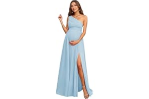 Smileven Women's Chiffon Maternity Dress for Photoshoot One Shoulder Baby Shower Guest Dress A-line Pregnancy Gowns