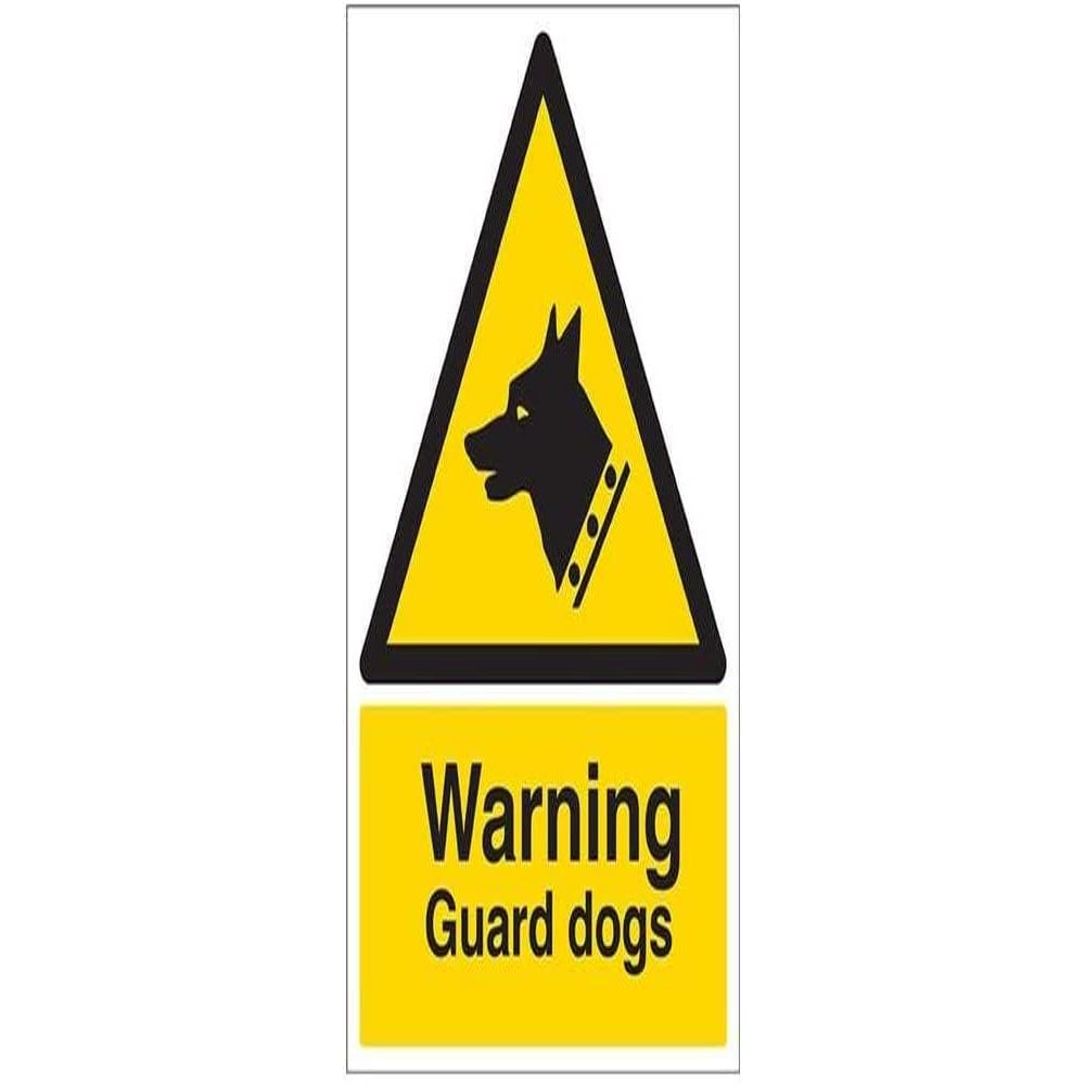V Safety 6E014BC-S Security Notice, Warning Guard Dogs Sign - Portrait - 300mm x 400mm - Self Adhesive Vinyl, Black/Yellow — image 1