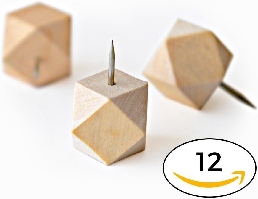 Original Wood Gem Push Pins (Extra Large) Geometric Faceted Thumb Tacks