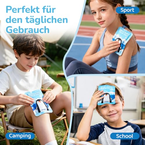 NEWGO Disposable Instant Cold Compress with Elastic Band (Pack of 12), Instant Cooling Pads for Children, Disposable Cool Packs for First Aid Measures, Pain Relief, Swelling, Inflammation, 10 x 15 cm