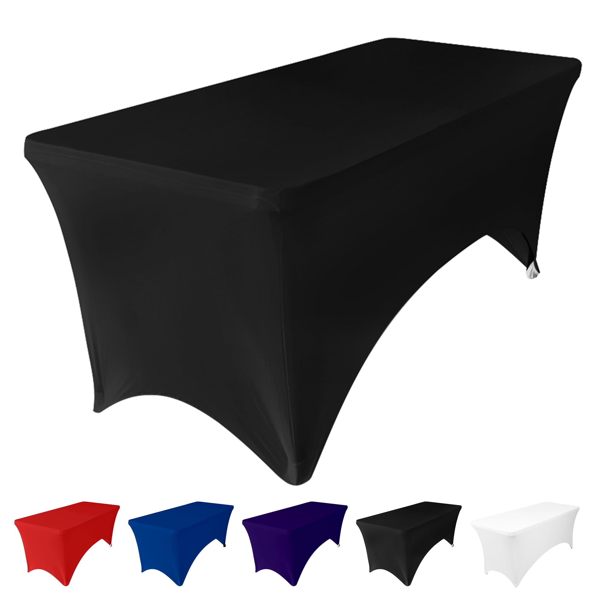 WedDecor Rectangle Tablecloth Spandex Stretchy Slipcover for Wedding & Event Christmas, Party, Banquet, Patio, Vendors, Table Decorations, 96", Black, 1pc