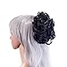 SWACC Short Messy Curly Dish Hair Bun Extension Easy Stretch hair Combs Clip in Ponytail Extension Scrunchie Chignon Tray Ponytail Hairpieces (Off Black-1B#)