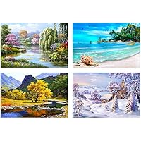 HaiMay 4 Pack DIY 5D Diamond Painting Kits for Adults Paint by Number Kits Full Drill Painting Diamond Pictures Arts Craft for Wall Decoration, Four Seasons Scenery(10x10 inch)