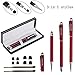 3-in-1 Stylus Pens for Touch Screens,Capactive Stylus for Smartphones,Tablets(5.7 inch Length)-Extra 2 Refills+8 Rubber Tips-Black&Wine Red
