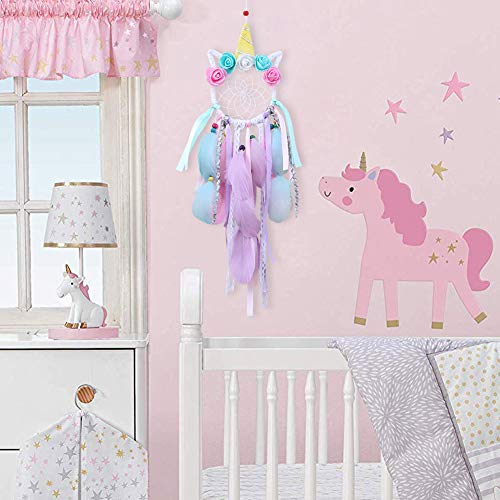 image for AerWo Unicorn Dream Catchers for Kids, Handmade Flower Pink Dream Catc