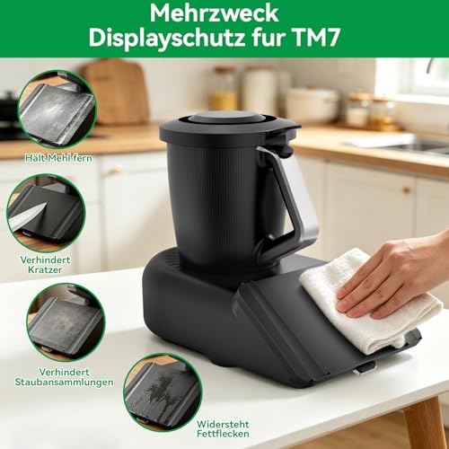 Protector de pantalla para Thermomix TM7 con soporte para espátula, accesorio para Thermomix TM7, funda rígida, placa protectora resistente a los arañazos, resistente al agua y al polvo, color negro
