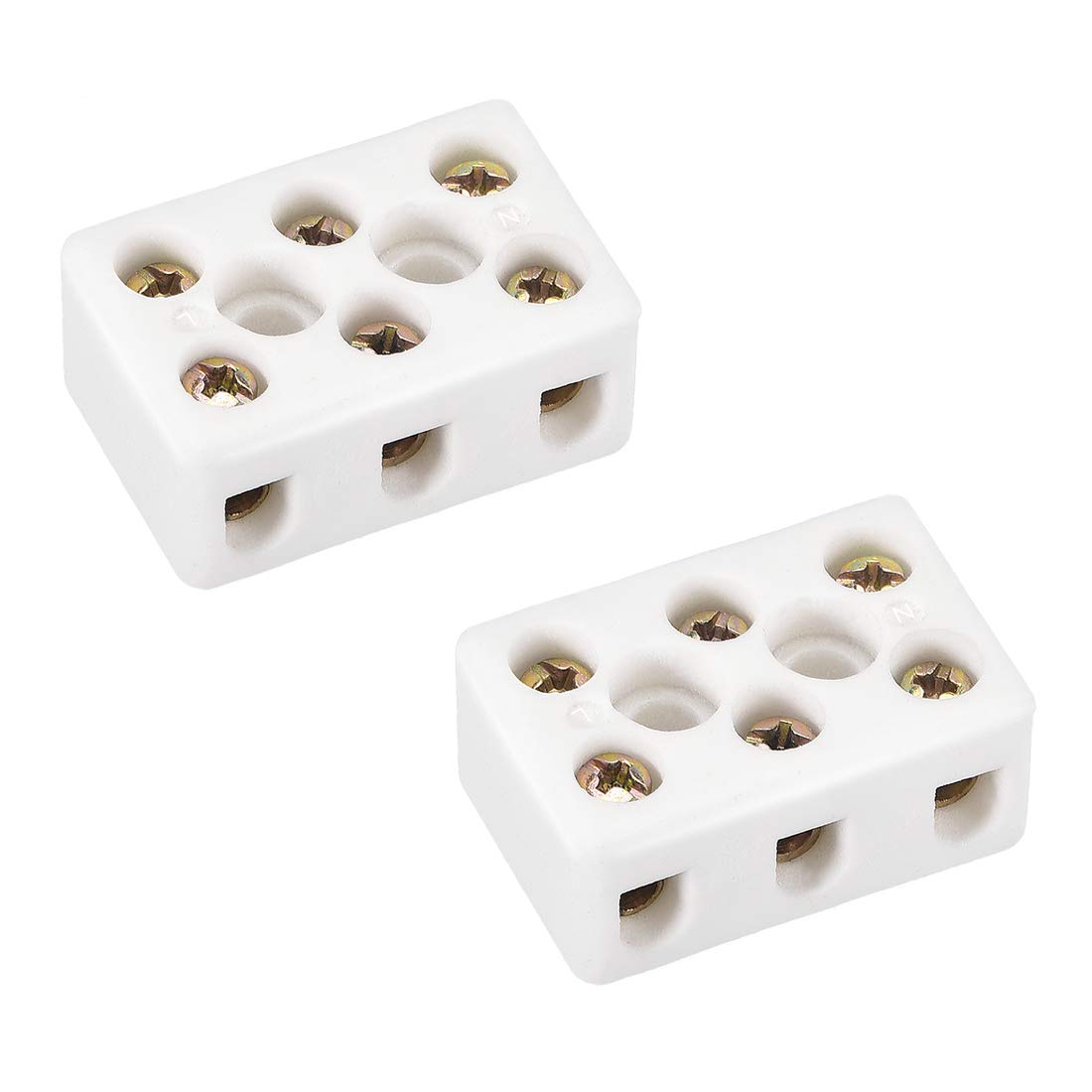 sourcing map 3 Way Ceramics Terminal Blocks High Temp Porcelain Ceramic Connectors 2pcs