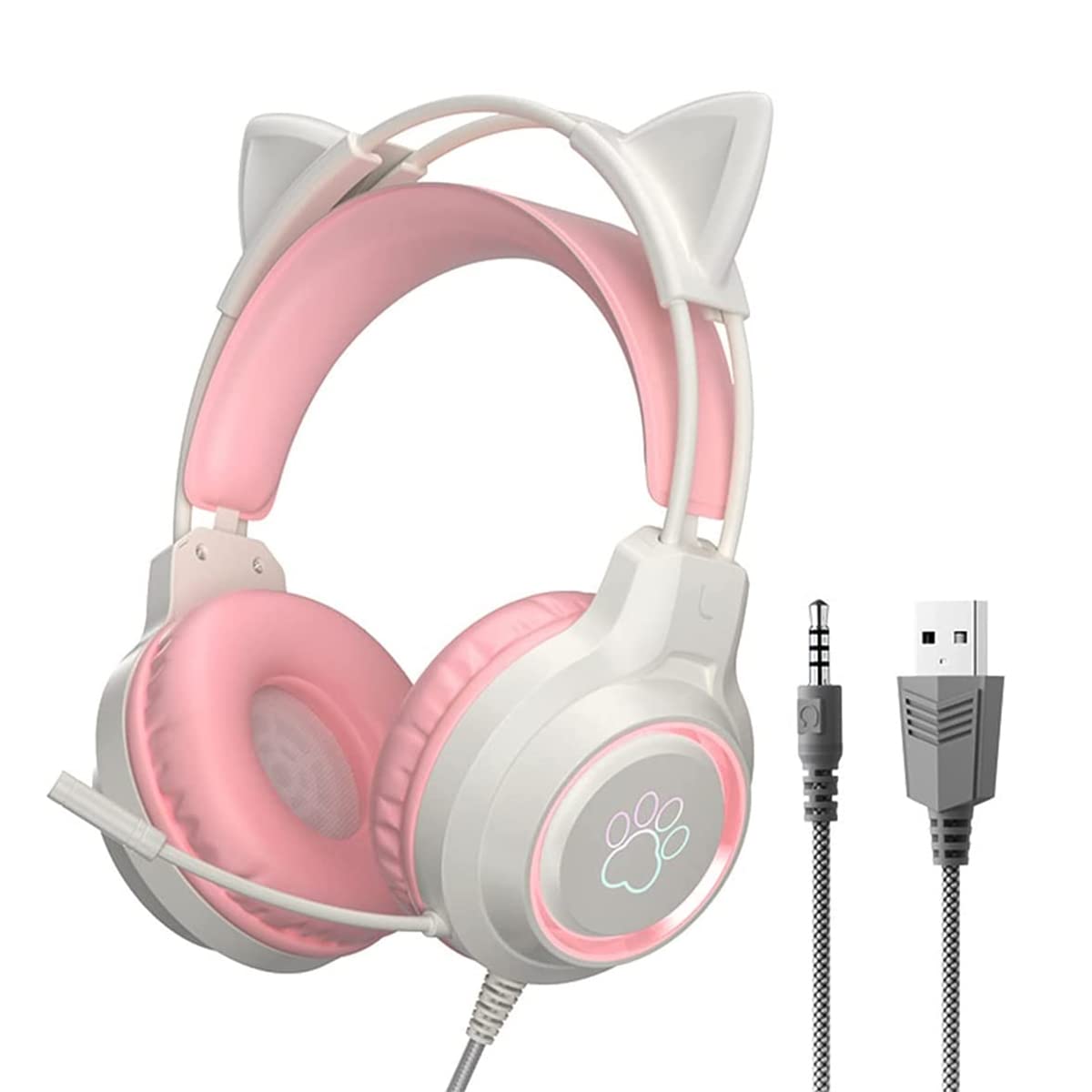 Photo 1 of Gaming Headset with Removable Cat Ears, 3.5mm Wired Headphones with Adjustable Microphone, Extendable Padded headband, Noise Cancelling and RGB Light Headphones for Xbox/PS4/Switch/Mac/Phone (Pink)